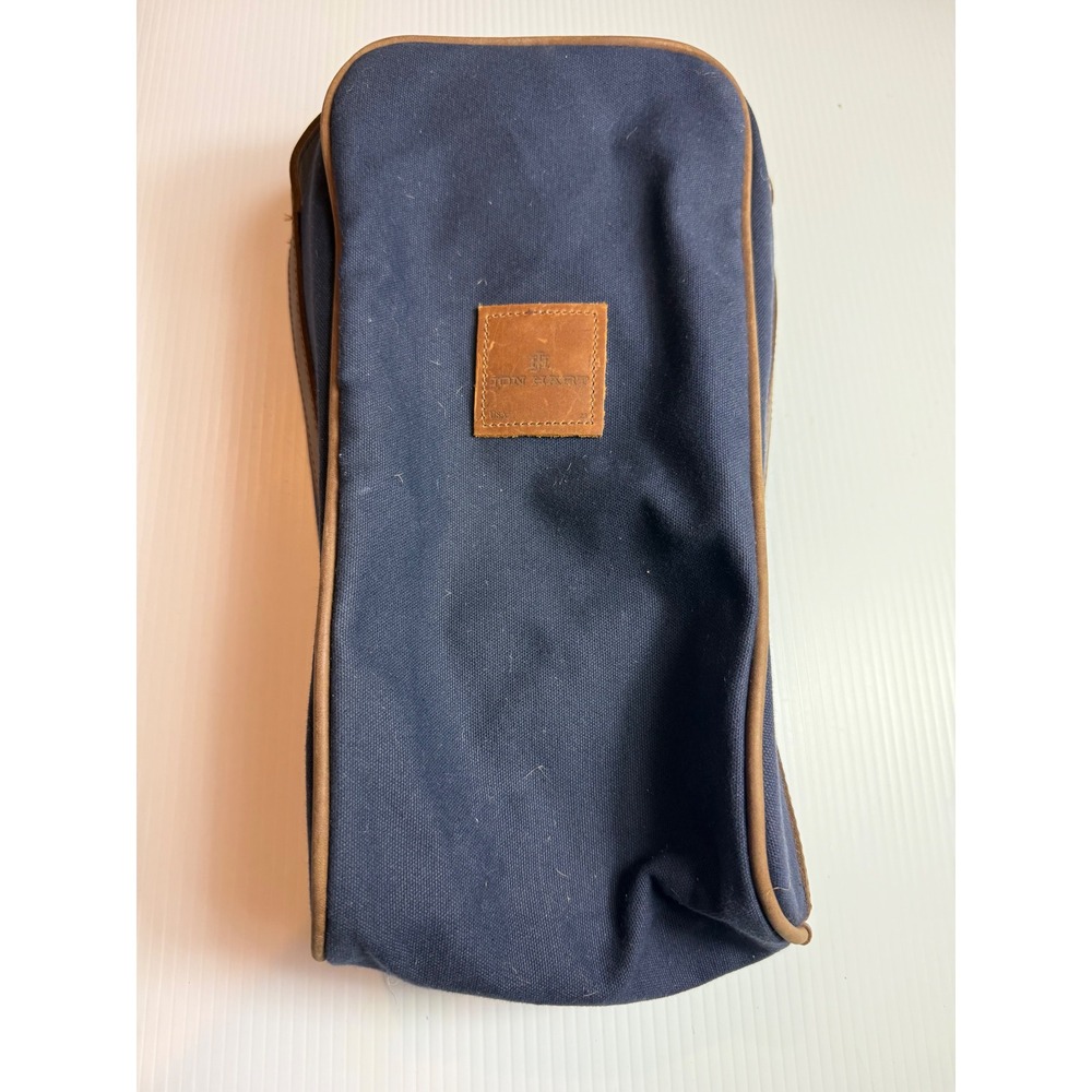 Jon Hart Navy Coated Canvas Shoe bag  leather Trim Travel Bag Monogram
